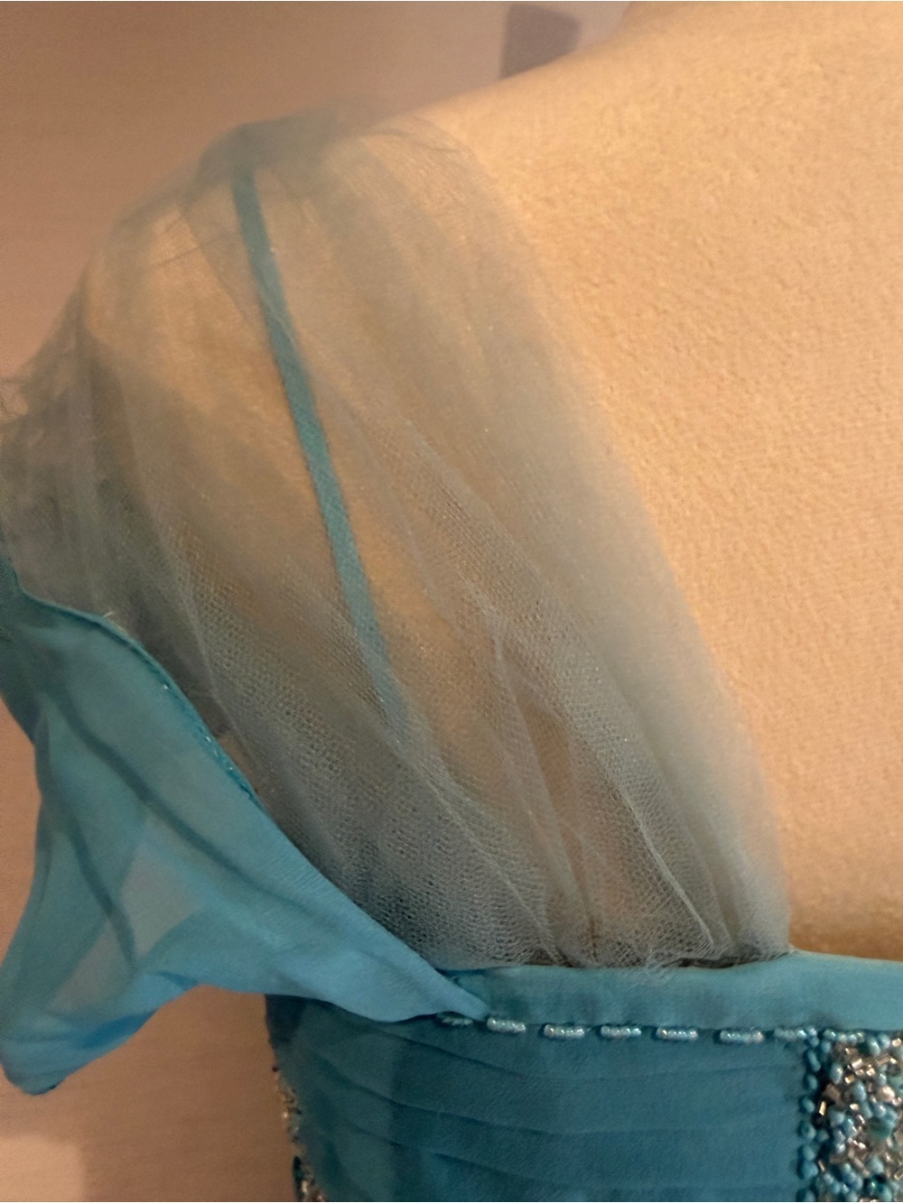 Ice Blue or aqua blue  Beaded Chiffon Evening  flowy Gown formal wear . - Picture 9 of 10